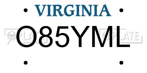 O85YML Virginia License Plate