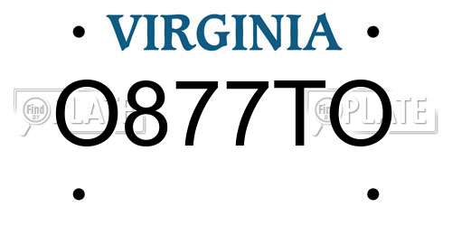 O877TO Virginia License Plate