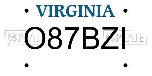 O87BZI Virginia License Plate