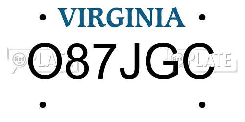 O87JGC Virginia License Plate