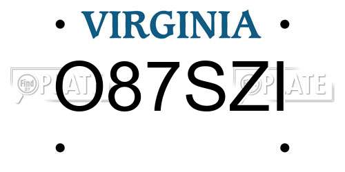 O87SZI Virginia License Plate