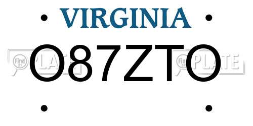 O87ZTO Virginia License Plate