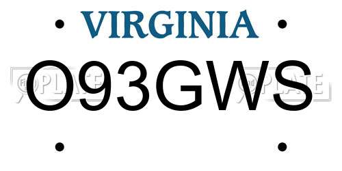 O93GWS Virginia License Plate