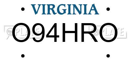 O94HRO Virginia License Plate