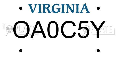 OA0C5Y Virginia License Plate