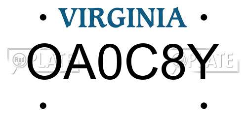 OA0C8Y Virginia License Plate