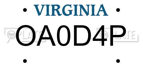 OA0D4P Virginia License Plate