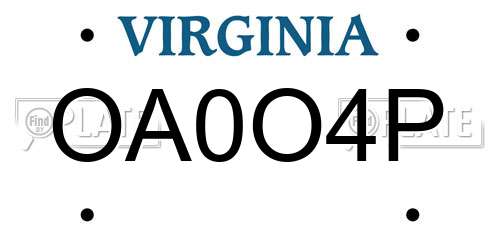 OA0O4P Virginia License Plate