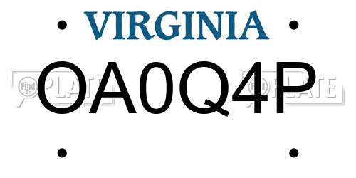 OA0Q4P Virginia License Plate