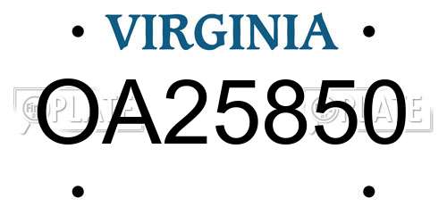 OA25850 Virginia License Plate