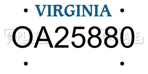OA25880 Virginia License Plate