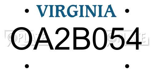 OA2B054 Virginia License Plate