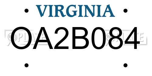 OA2B084 Virginia License Plate