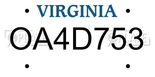 OA4D753 Virginia License Plate