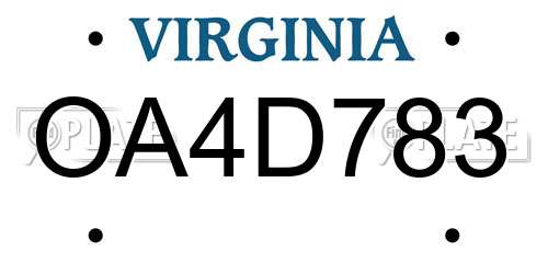 OA4D783 Virginia License Plate