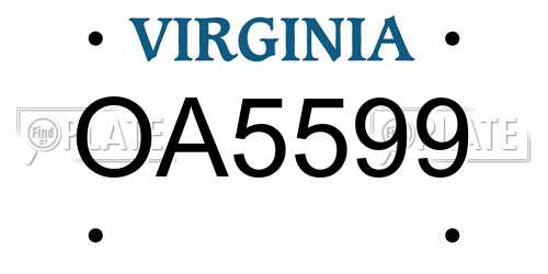 OA5599 Virginia License Plate