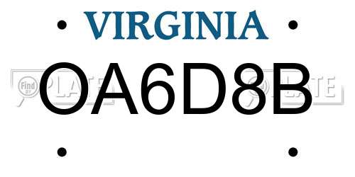 OA6D8B Virginia License Plate