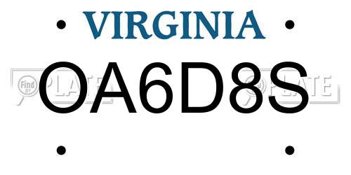 OA6D8S Virginia License Plate