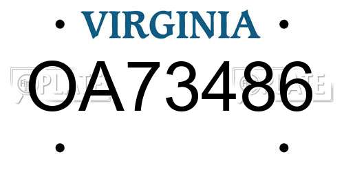 OA73486 Virginia License Plate