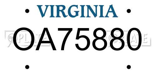 OA75880 Virginia License Plate
