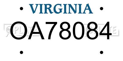 OA78084 Virginia License Plate