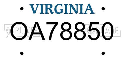 OA78850 Virginia License Plate