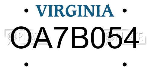 OA7B054 Virginia License Plate