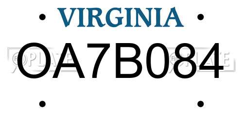OA7B084 Virginia License Plate