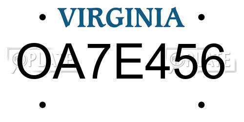 OA7E456 Virginia License Plate
