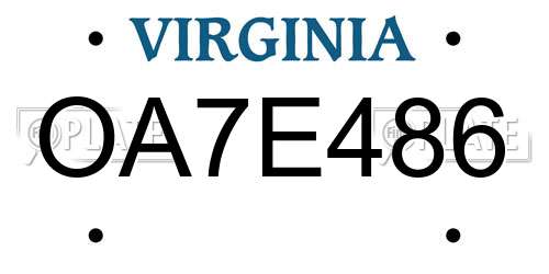 OA7E486 Virginia License Plate