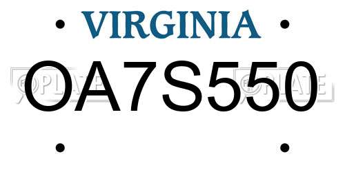 OA7S550 Virginia License Plate