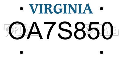 OA7S850 Virginia License Plate