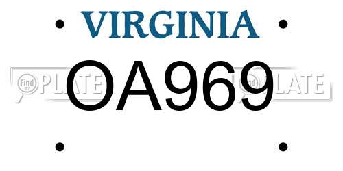 OA969 Virginia License Plate