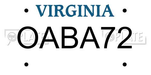 OABA72 Virginia License Plate