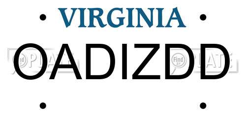 OADIZDD Virginia License Plate