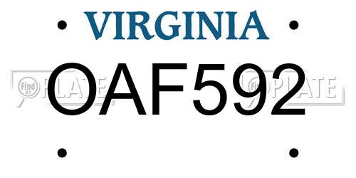 OAF592 Virginia License Plate
