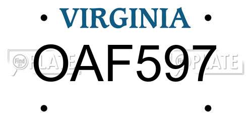 OAF597 Virginia License Plate