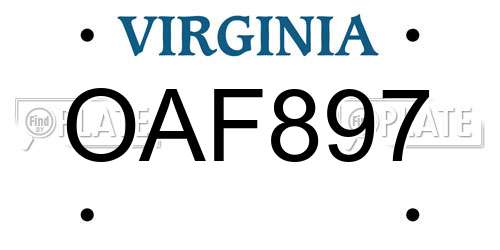 OAF897 Virginia License Plate