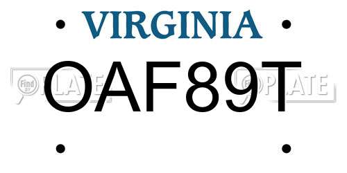 OAF89T Virginia License Plate