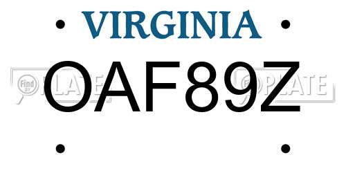 OAF89Z Virginia License Plate
