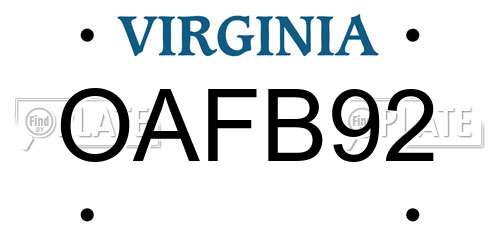 OAFB92 Virginia License Plate