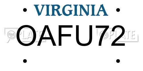 OAFU72 Virginia License Plate