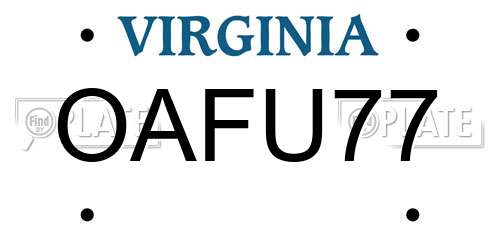 OAFU77 Virginia License Plate