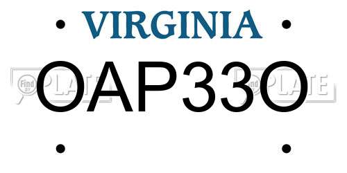OAP33O Virginia License Plate