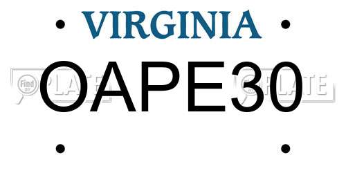 OAPE30 Virginia License Plate