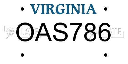 OAS786 Virginia License Plate