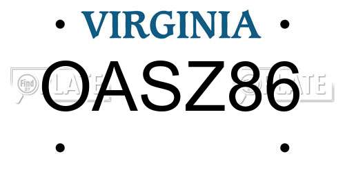 OASZ86 Virginia License Plate