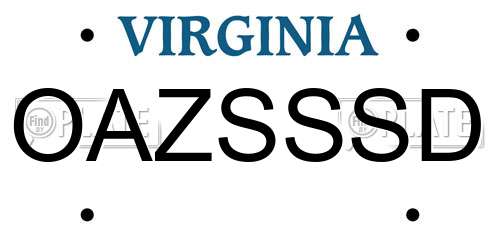 OAZSSSD Virginia License Plate