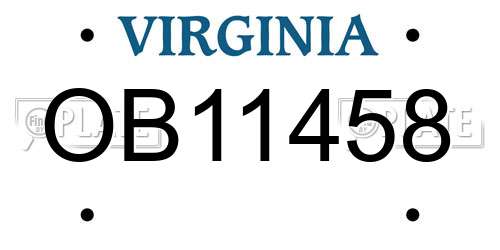 OB11458 Virginia License Plate