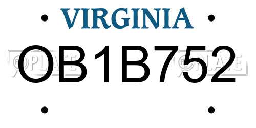 OB1B752 Virginia License Plate